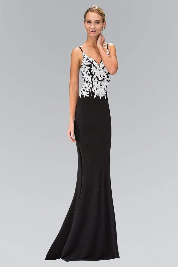 Elizabeth K - GL1384 Bead And Sequin Embellishment V-Neck Gown 3 Elizabeth K - GL1384 Bead And Sequin Embellishment V-Neck Gown