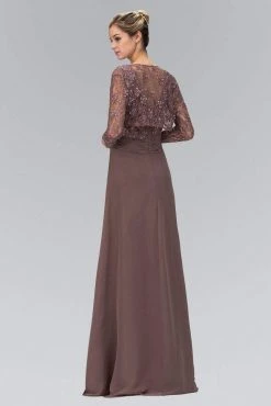 Elizabeth K - GL1397 Lace V-Neck A-Line Gown With Bolero Formal Gowns