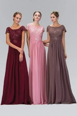 Elizabeth K - GL1398 Embellished Cap Sleeve Scoop Neck Dress Formal Gowns