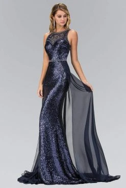 Formal Gowns Elizabeth K - GL1400 Sequined Illusion Jewel Neck A-Line Gown