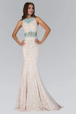 Elizabeth K - GL1403 Jewel Neckline With Cutouts Lace Gown