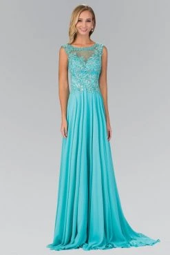 Elizabeth K - GL1410 Beaded Bateau Neck A-Line Gown Plus Size Dresses