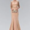 Elizabeth K - GL1423 Sheer Neckline With Three Quarter Sleeves Gown