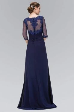 Formal Gowns Elizabeth K - GL1424 Sheer Sleeves And Back Chiffon A-line Gown