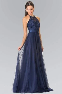 Elizabeth K - GL1475 Embroidered Illusion Halter Gown 10 Elizabeth K - GL1475 Embroidered Illusion Halter Gown