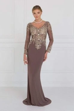 Formal Gowns Elizabeth K - GL1502 Jewel Embellished Long Sleeves Fitted Dress