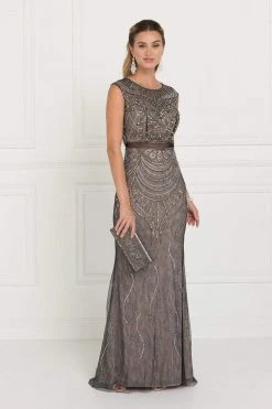 Formal Gowns Elizabeth K - GL1503 Sheer Lace Embellished Evening Gown 8 Formal Gowns Elizabeth K - GL1503 Sheer Lace Embellished Evening Gown