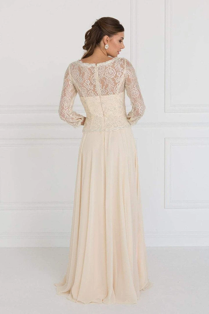 Formal Gowns Elizabeth K - GL1509 Scalloped Quarter Sleeve Lace Bodice A-Line Gown 4 Formal Gowns Elizabeth K - GL1509 Scalloped Quarter Sleeve Lace Bodice A-Line Gown