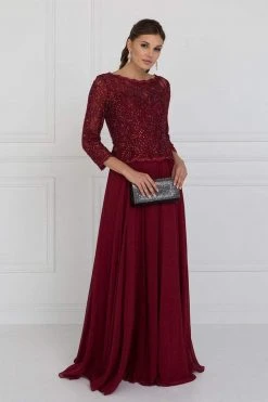 Formal Gowns Elizabeth K - GL1509 Scalloped Quarter Sleeve Lace Bodice A-Line Gown 11 Formal Gowns Elizabeth K - GL1509 Scalloped Quarter Sleeve Lace Bodice A-Line Gown
