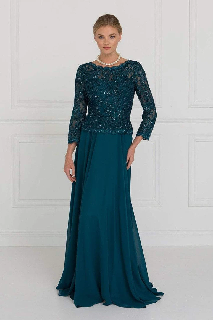 Formal Gowns Elizabeth K - GL1509 Scalloped Quarter Sleeve Lace Bodice A-Line Gown 5 Formal Gowns Elizabeth K - GL1509 Scalloped Quarter Sleeve Lace Bodice A-Line Gown