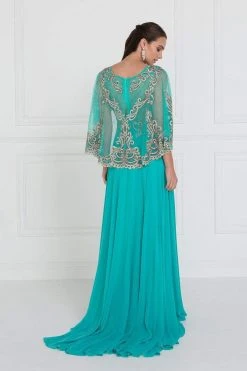 Formal Gowns Elizabeth K - GL1527 Chiffon Dress With Embroidered Cape Sleeves 6 Formal Gowns Elizabeth K - GL1527 Chiffon Dress With Embroidered Cape Sleeves
