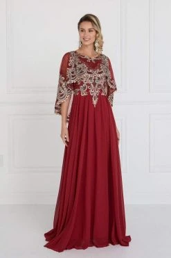 Formal Gowns Elizabeth K - GL1527 Chiffon Dress With Embroidered Cape Sleeves 7 Formal Gowns Elizabeth K - GL1527 Chiffon Dress With Embroidered Cape Sleeves