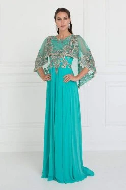 Formal Gowns Elizabeth K - GL1527 Chiffon Dress With Embroidered Cape Sleeves