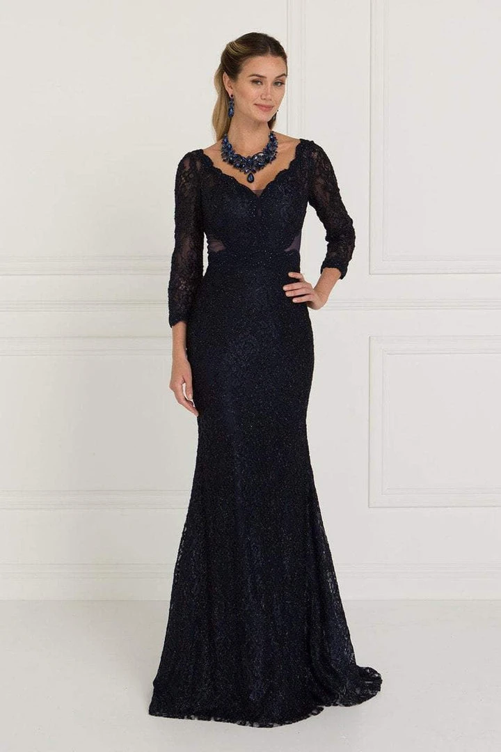 Formal Gowns Elizabeth K - GL1532 Lace Wide V-neck Sheath Dress 3 Formal Gowns Elizabeth K - GL1532 Lace Wide V-neck Sheath Dress