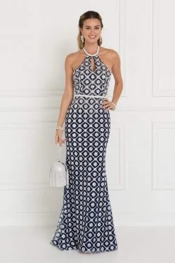 Elizabeth K - GL1548 Beaded Halter Tulle Sheath Dress 8 Elizabeth K - GL1548 Beaded Halter Tulle Sheath Dress