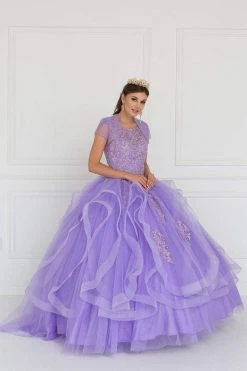 Elizabeth K - GL1557 Embroidered Illusion Bateau Ballgown With Bolero