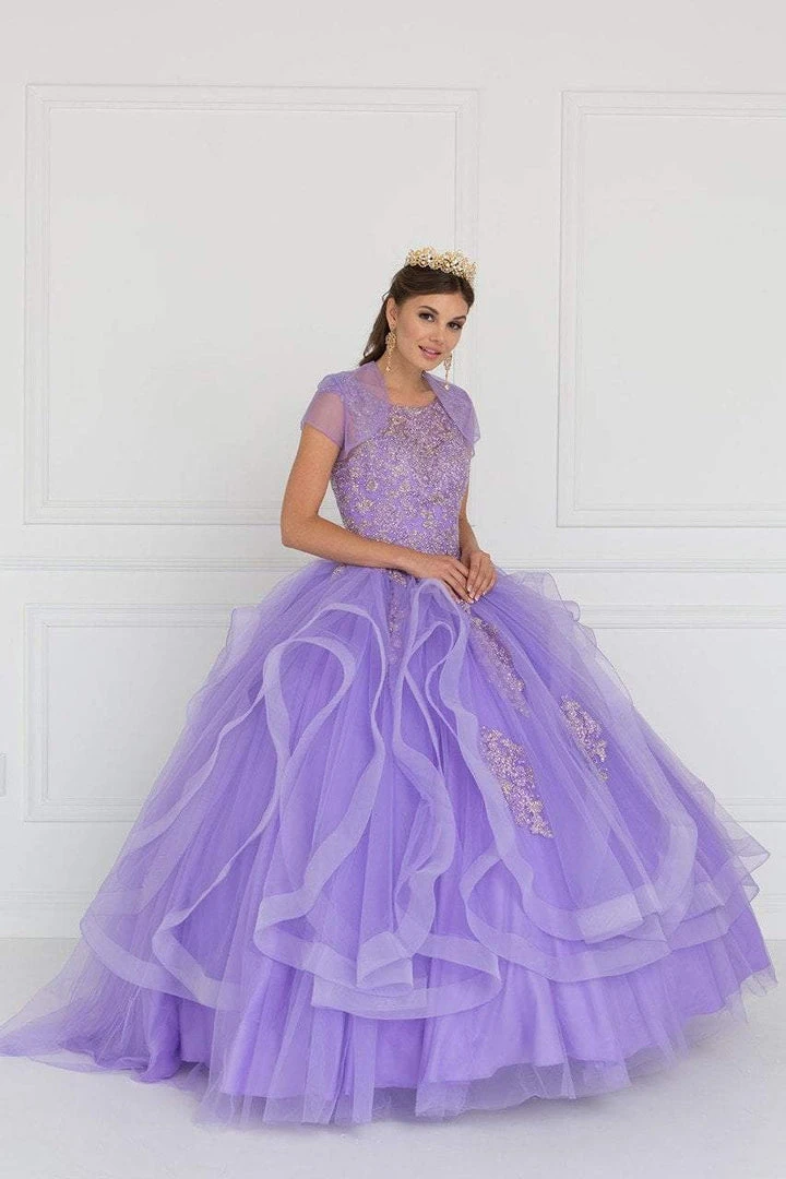 Elizabeth K - GL1557 Embroidered Illusion Bateau Ballgown With Bolero 3 Elizabeth K - GL1557 Embroidered Illusion Bateau Ballgown With Bolero