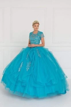 Elizabeth K - GL1557 Embroidered Illusion Bateau Ballgown With Bolero 8 Elizabeth K - GL1557 Embroidered Illusion Bateau Ballgown With Bolero