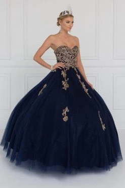 Elizabeth K - GL1560 Strapless Beaded Sweetheart Tulle Ballgown Formal Gowns