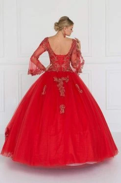 Elizabeth K - GL1561 Embellished Sheer Long Bell Sleeve Ballgown