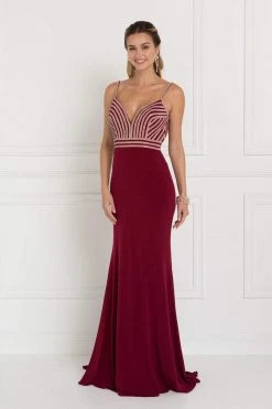 Elizabeth K - GL1562 Beaded V-neck Jersey Sheath Dress 9 Elizabeth K - GL1562 Beaded V-neck Jersey Sheath Dress