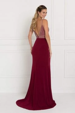 Elizabeth K - GL1562 Beaded V-neck Jersey Sheath Dress 8 Elizabeth K - GL1562 Beaded V-neck Jersey Sheath Dress