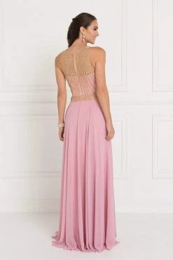 Formal Gowns Elizabeth K - GL1563 Gilded Illusion Halter Chiffon A-line Dress