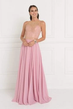 Formal Gowns Elizabeth K - GL1563 Gilded Illusion Halter Chiffon A-line Dress