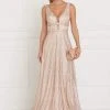 Elizabeth K - GL1575 Sequined Deep V-neck Organza A-line Dress Formal Gowns 2 Elizabeth K - GL1575 Sequined Deep V-neck Organza A-line Dress Formal Gowns