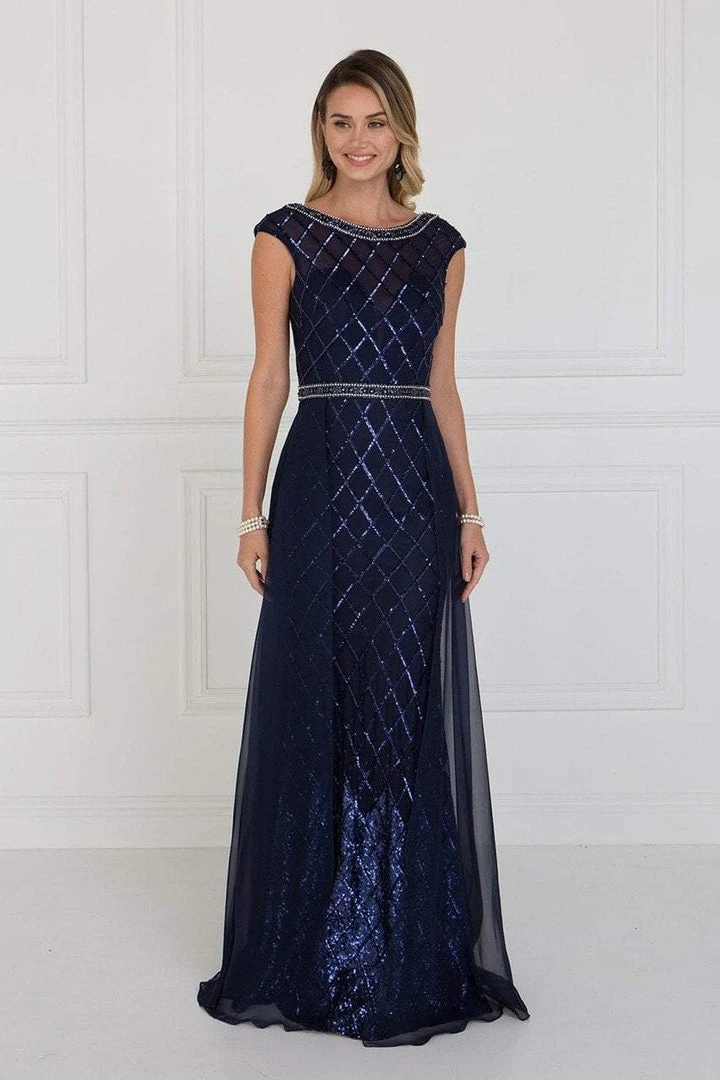 Formal Gowns Elizabeth K - GL1577 Embellished Illusion Bateau Dress With Overlay 5 Formal Gowns Elizabeth K - GL1577 Embellished Illusion Bateau Dress With Overlay