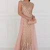 Formal Gowns Elizabeth K - GL1577 Embellished Illusion Bateau Dress With Overlay 1 Formal Gowns Elizabeth K - GL1577 Embellished Illusion Bateau Dress With Overlay