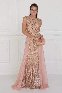 Formal Gowns Elizabeth K - GL1577 Embellished Illusion Bateau Dress With Overlay