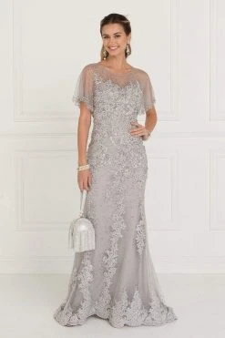 Elizabeth K - GL1585 Beaded Lace Dolman Sleeve Sheath Dress 7 Elizabeth K - GL1585 Beaded Lace Dolman Sleeve Sheath Dress