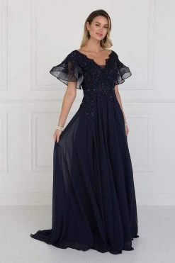 Elizabeth K - GL1587 Short Butterfly Sleeve Floral Lace A-Line Gown