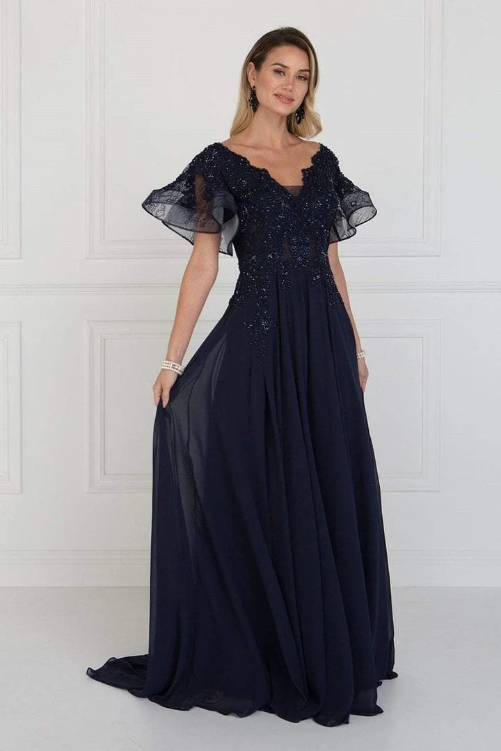 Elizabeth K - GL1587 Short Butterfly Sleeve Floral Lace A-Line Gown 4 Elizabeth K - GL1587 Short Butterfly Sleeve Floral Lace A-Line Gown