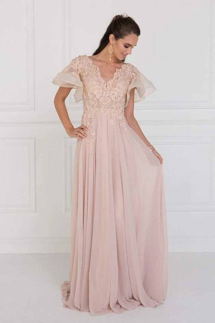 Elizabeth K - GL1587 Short Butterfly Sleeve Floral Lace A-Line Gown 3 Elizabeth K - GL1587 Short Butterfly Sleeve Floral Lace A-Line Gown