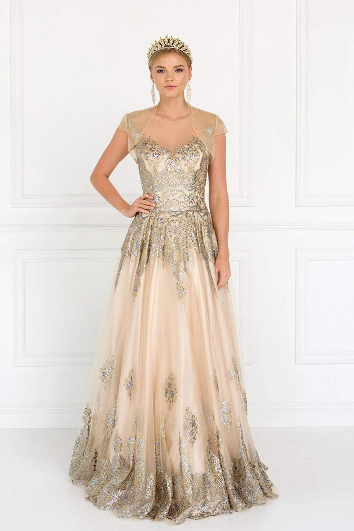 Elizabeth K - GL1590 Embellished Ballgown With Sheer Bolero Formal Gowns 5 Elizabeth K - GL1590 Embellished Ballgown With Sheer Bolero Formal Gowns