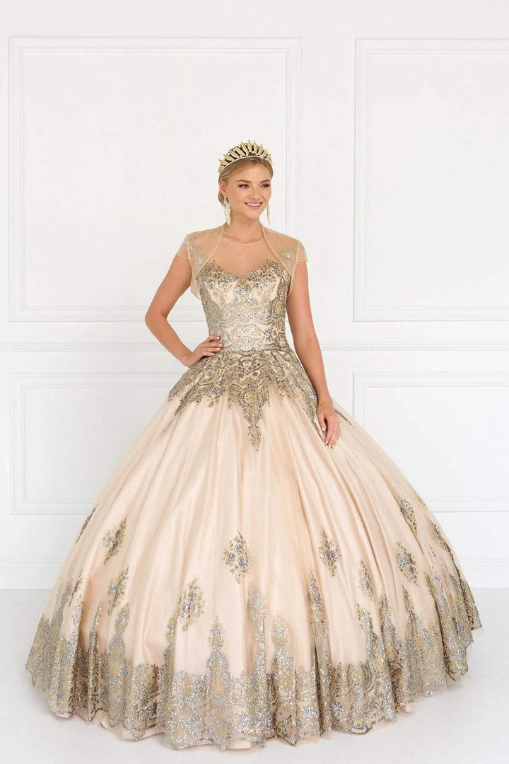 Elizabeth K - GL1590 Embellished Ballgown With Sheer Bolero Formal Gowns 3 Elizabeth K - GL1590 Embellished Ballgown With Sheer Bolero Formal Gowns