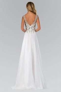 Elizabeth K Bridal Elizabeth K - GL2010 V-neckline Embellished Chiffon A-line Gown Formal Gowns 5 Elizabeth K Bridal Elizabeth K - GL2010 V-neckline Embellished Chiffon A-line Gown Formal Gowns