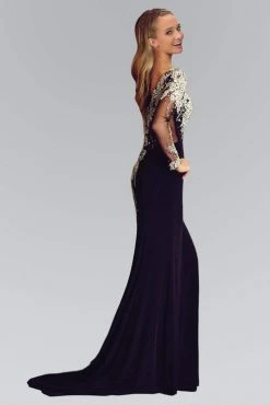 Formal Gowns Elizabeth K - GL2038 One Sleeve With Embellishment Jersey Gown