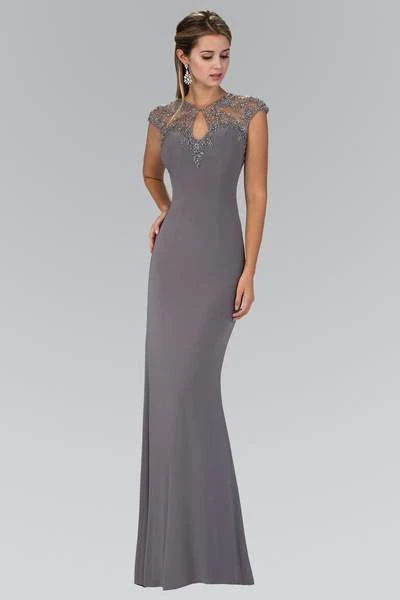 Elizabeth K - GL2058 Embellished High Neckline Keyhole Gown - 1 Pc. Gray In Size XS Available Formal Gowns 3 Elizabeth K - GL2058 Embellished High Neckline Keyhole Gown - 1 Pc. Gray In Size XS Available Formal Gowns