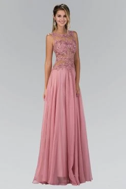 Elizabeth K - GL2065 Embellished Jewel Neck A-Line Gown