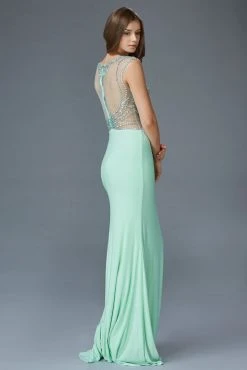 Elizabeth K - GL2082 Bejeweled Sheer Bodice And Back Sheath Gown