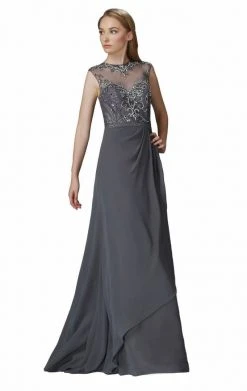 Elizabeth K - GL2099 Jewel Illusion Draped Chiffon Gown Formal Gowns