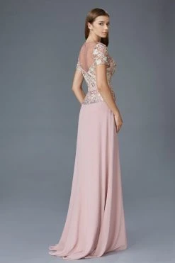 Elizabeth K - GL2100 Lace Embellished Illusion Jewel Neck Dress