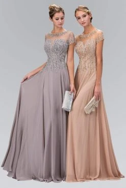 Elizabeth K - GL2126 Trellis Illusion Chiffon A-Line Gown Formal Gowns