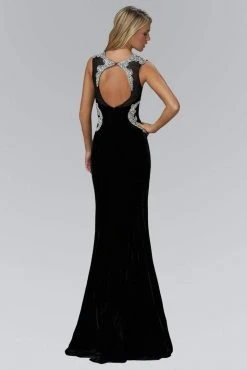 Elizabeth K - GL2167 Scoop Neckline With Open Back Velvet Gown