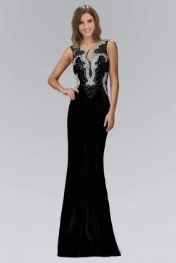 Elizabeth K - GL2167 Scoop Neckline With Open Back Velvet Gown