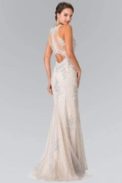 Formal Gowns Elizabeth K - GL2220 Embroidered Halter Neck Mermaid Dress