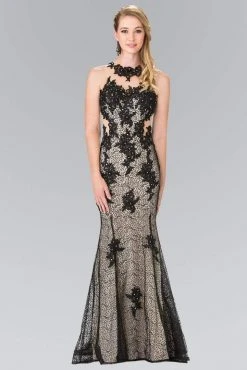 Formal Gowns Elizabeth K - GL2220 Embroidered Halter Neck Mermaid Dress